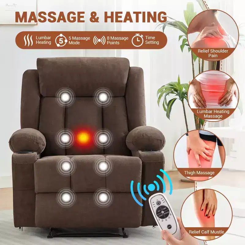 Massagerocker-Relaxsessel mit Seitentaschen und Getränkehalter