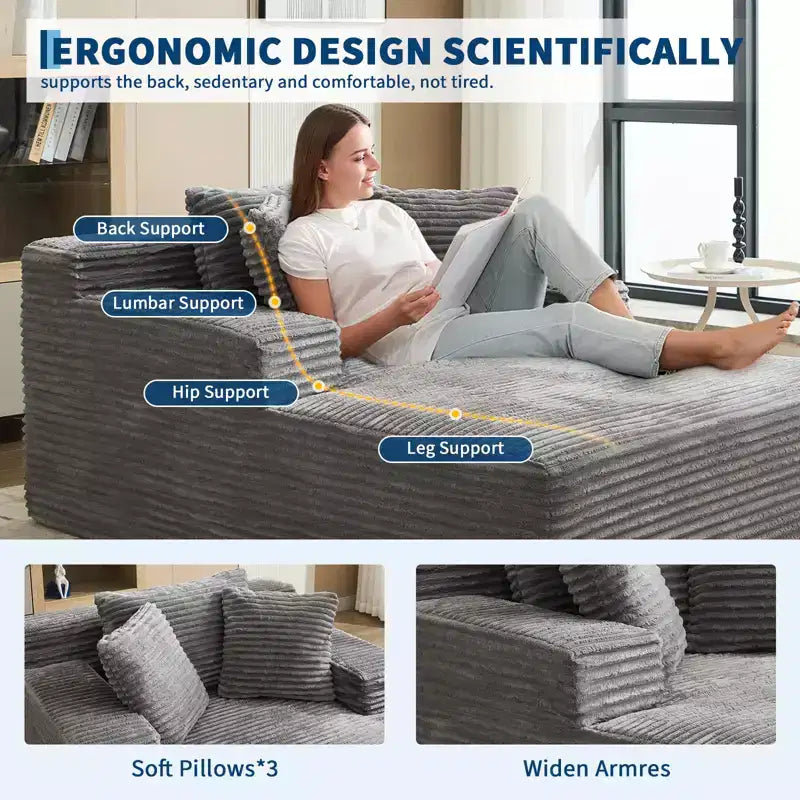 Sillón chaise lounge convertible extragrande de 49.2", sofá tapizado en pana, sin necesidad de montaje, para sala o dormitorio