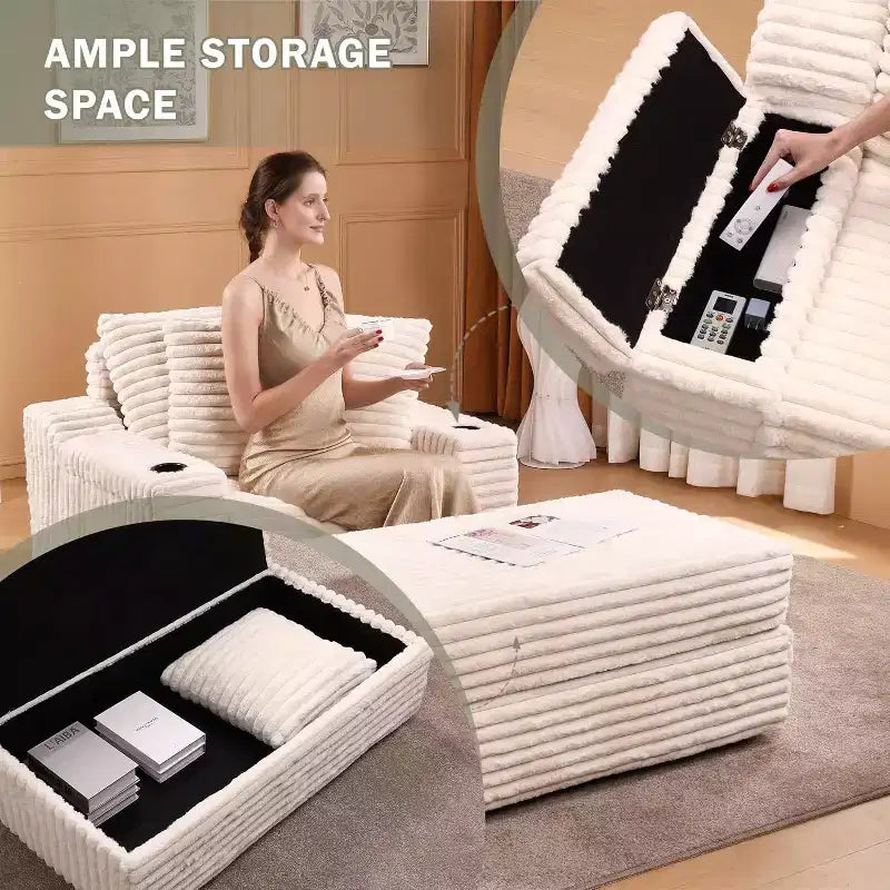 Übergroßer Chaiselongue-Stuhl mit Stauraum - gepolsterter Cordsofa-Stuhl mit 3 Kissen für Zuhause