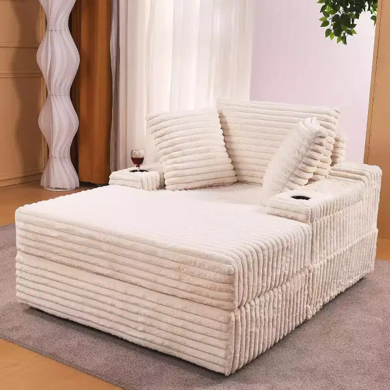 Übergroßer Chaiselongue-Stuhl mit Stauraum - gepolsterter Cordsofa-Stuhl mit 3 Kissen für Zuhause
