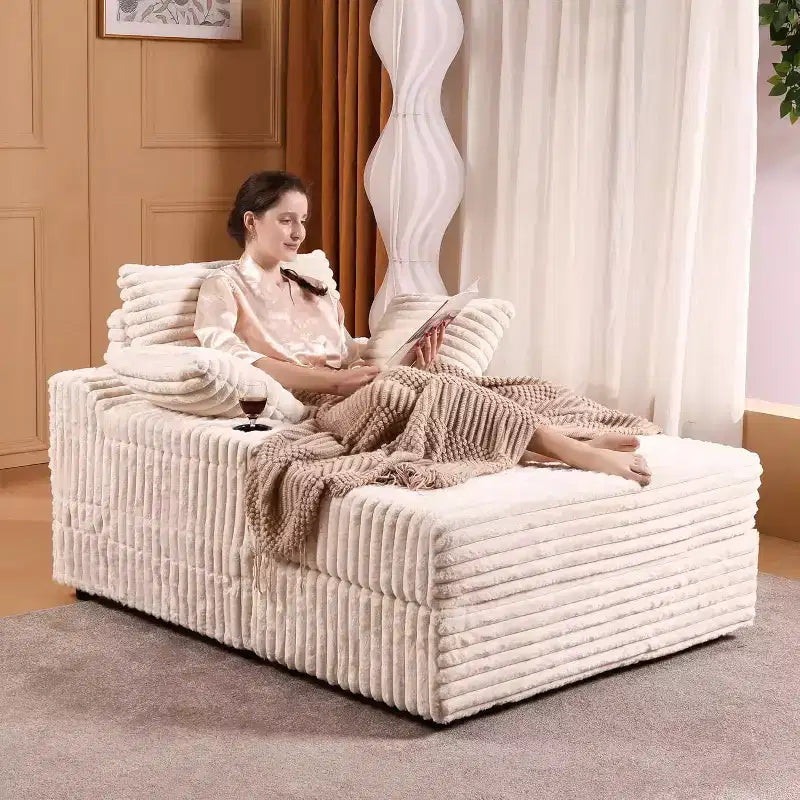 Übergroßer Chaiselongue-Stuhl mit Stauraum - gepolsterter Cordsofa-Stuhl mit 3 Kissen für Zuhause