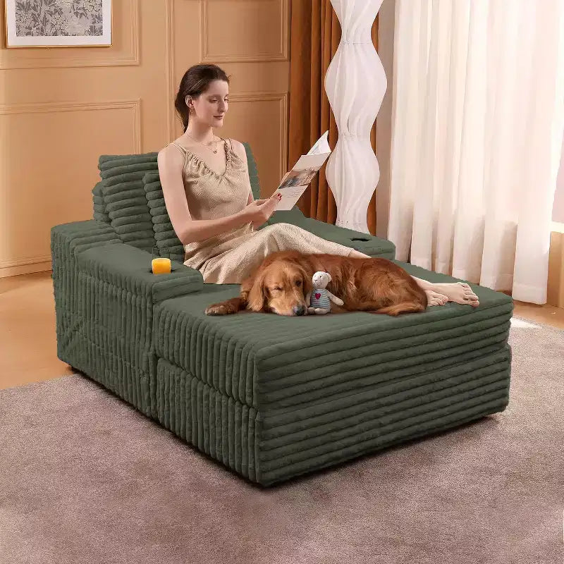 Übergroßer Chaiselongue-Stuhl mit Stauraum - gepolsterter Cordsofa-Stuhl mit 3 Kissen für Zuhause