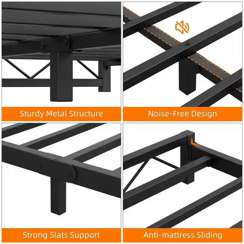 Metal Platform Bed Frame with Steel Slat Support - Easy Assembly