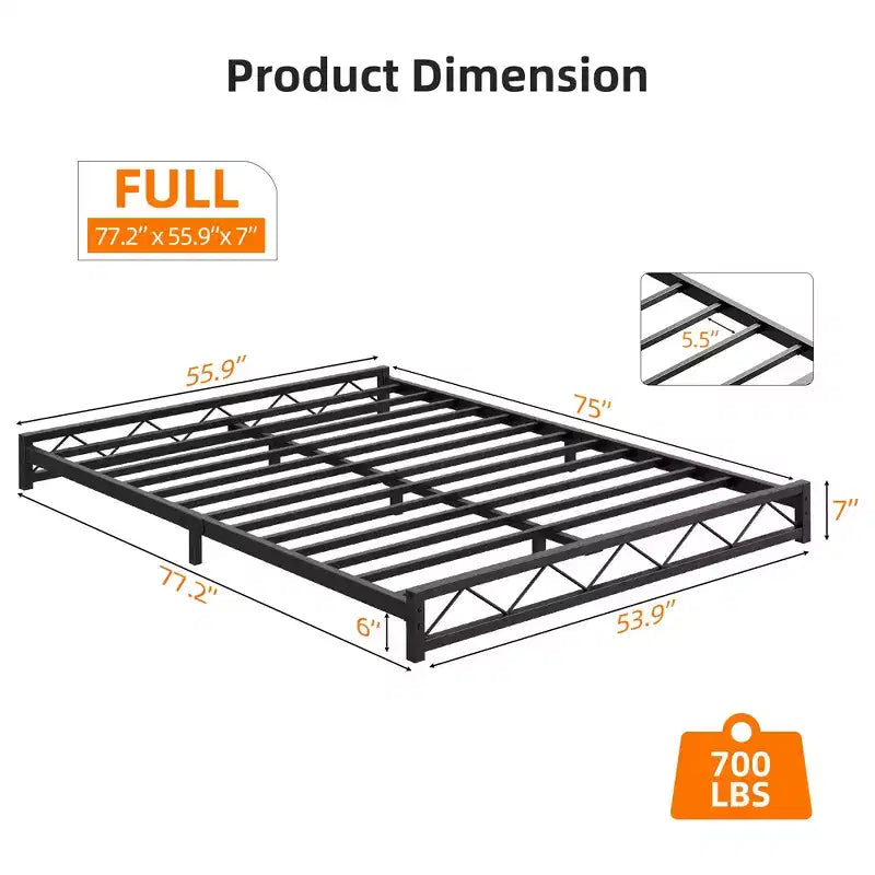 Metal Platform Bed Frame with Steel Slat Support - Easy Assembly