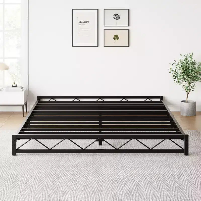 Metal Platform Bed Frame with Steel Slat Support - Easy Assembly