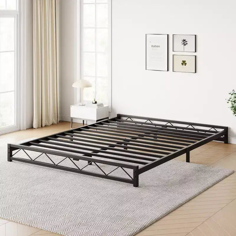 Metal Platform Bed Frame with Steel Slat Support - Easy Assembly