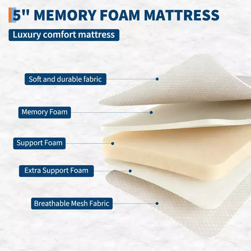 Folding Bed with Memory Foam Mattress and Metal Frame
