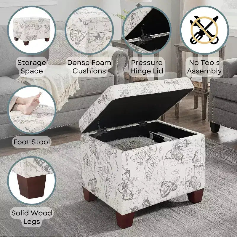 Upholstered Storage Ottoman with Hidden Storage