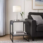 Table d'appoint moderne de 21 pouces avec étagères ouvertes, bois, gris, noir