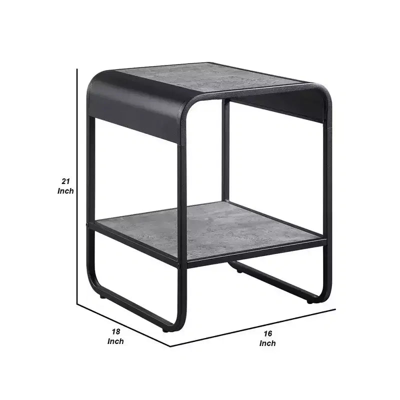 Table d'appoint moderne de 21 pouces avec étagères ouvertes, bois, gris, noir