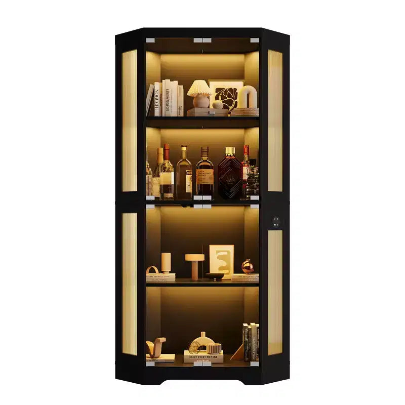 Wood Storage Cabinet with Tempered Glass Doors and Adjustable Shelves