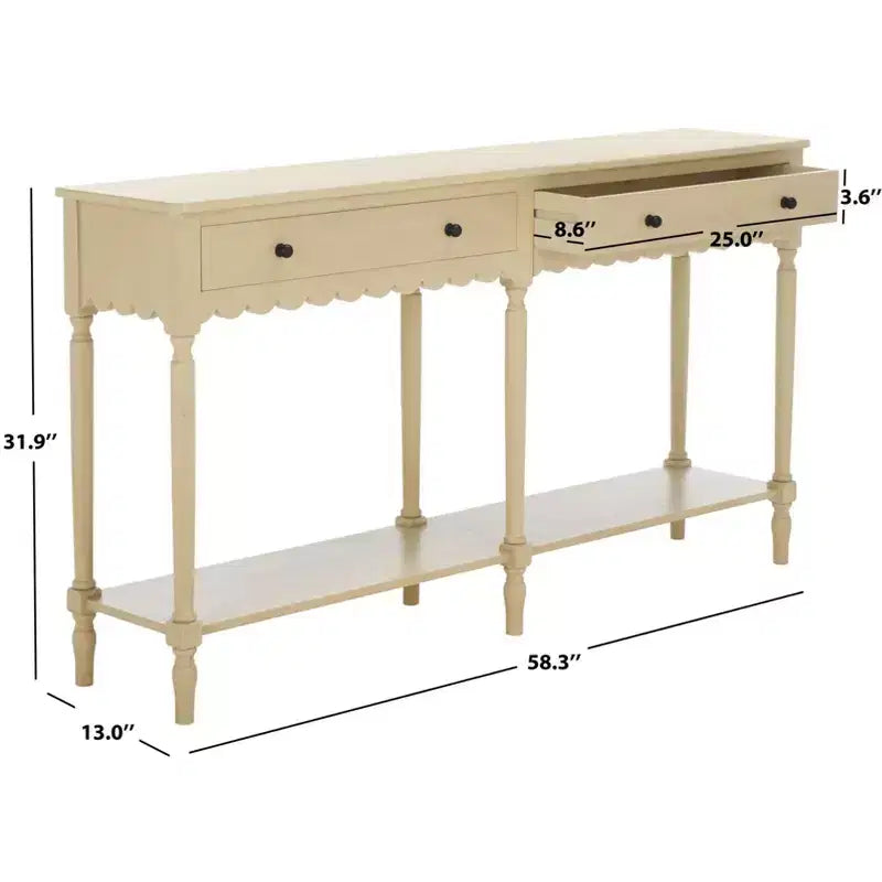 Tavolo consolle con 2 cassetti e ripiano aperto – Finitura naturale