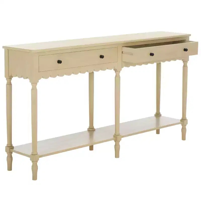 Tavolo consolle con 2 cassetti e ripiano aperto – Finitura naturale