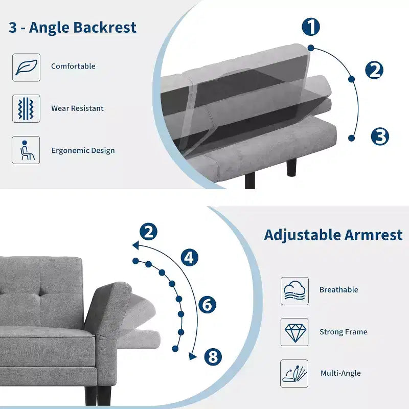 89" Verwandlungs-Futon-Schlafsofa mit verstellbarer Rückenlehne und Armlehnen
