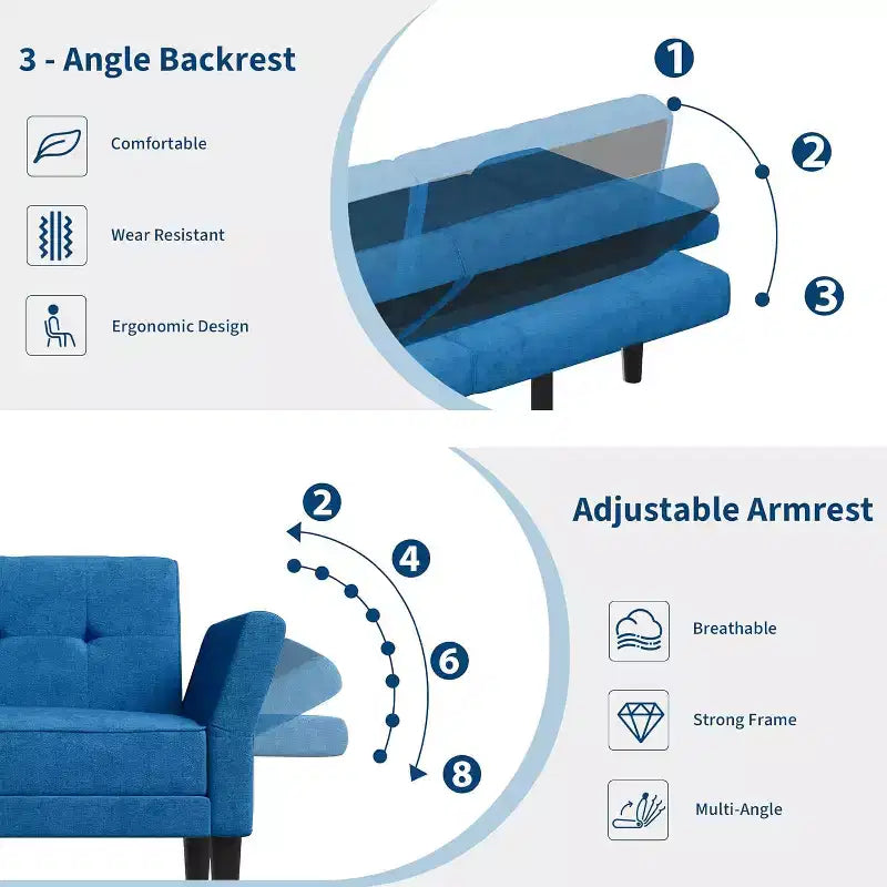 89" Verwandlungs-Futon-Schlafsofa mit verstellbarer Rückenlehne und Armlehnen