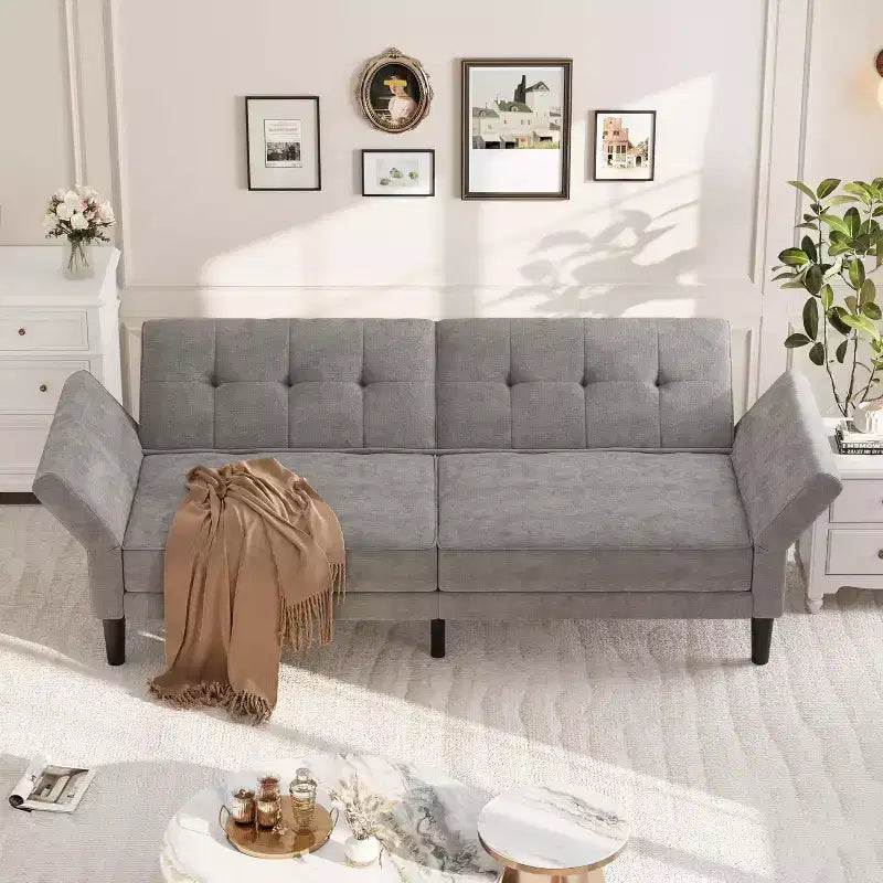 89" Convertible Futon Sofa Bed with Adjustable Backrest and Armrests