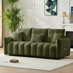 78 Zoll Teddy-Stoffsofa mit 3 Rückenkissen und 3 Polstern, Massivholzrahmen, 3-Sitzer gepolstertes Sofa, Grün