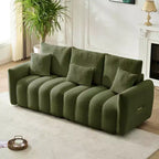 78 Zoll Teddy-Stoffsofa mit 3 Rückenkissen und 3 Polstern, Massivholzrahmen, 3-Sitzer gepolstertes Sofa, Grün