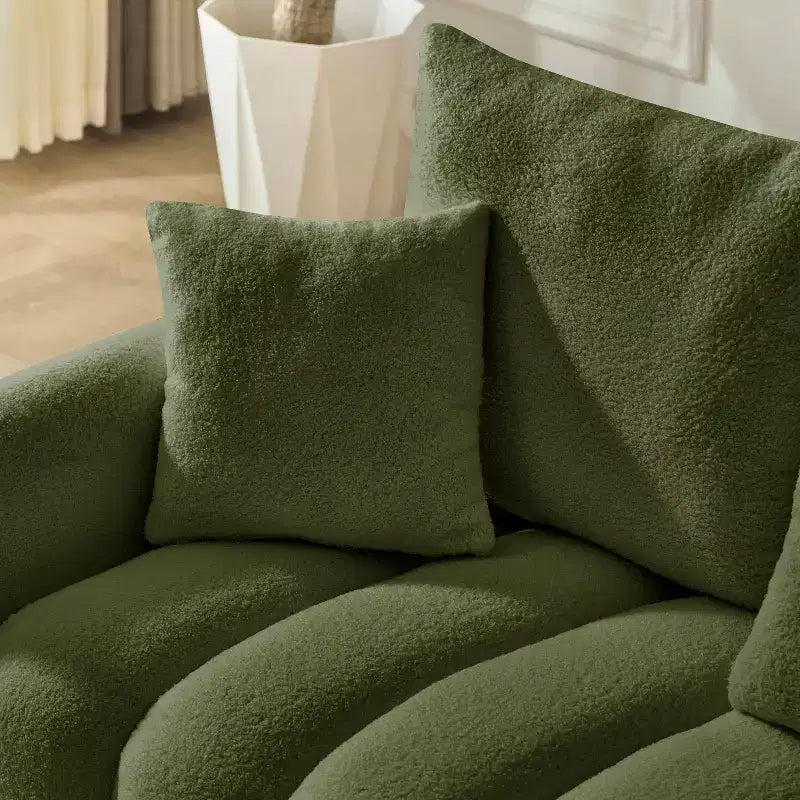 78 Zoll Teddy-Stoffsofa mit 3 Rückenkissen und 3 Polstern, Massivholzrahmen, 3-Sitzer gepolstertes Sofa, Grün