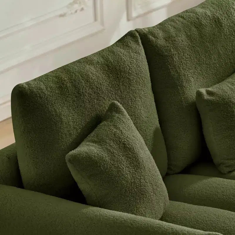 78 Zoll Teddy-Stoffsofa mit 3 Rückenkissen und 3 Polstern, Massivholzrahmen, 3-Sitzer gepolstertes Sofa, Grün
