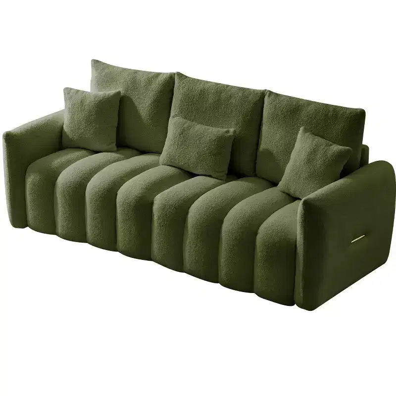 78 Zoll Teddy-Stoffsofa mit 3 Rückenkissen und 3 Polstern, Massivholzrahmen, 3-Sitzer gepolstertes Sofa, Grün