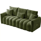 78 Zoll Teddy-Stoffsofa mit 3 Rückenkissen und 3 Polstern, Massivholzrahmen, 3-Sitzer gepolstertes Sofa, Grün