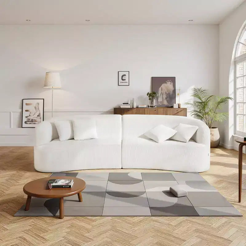 Moderner Cloud Plüsch-Sektionalsofa, 112" gebogenes modulares Sofa mit 4 Kissen - übergroßer tiefer Sitz Cordstoff, Weiß