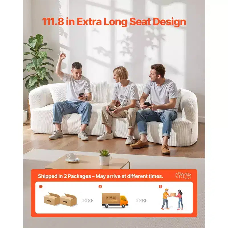 Moderner Cloud Plüsch-Sektionalsofa, 112" gebogenes modulares Sofa mit 4 Kissen - übergroßer tiefer Sitz Cordstoff, Weiß