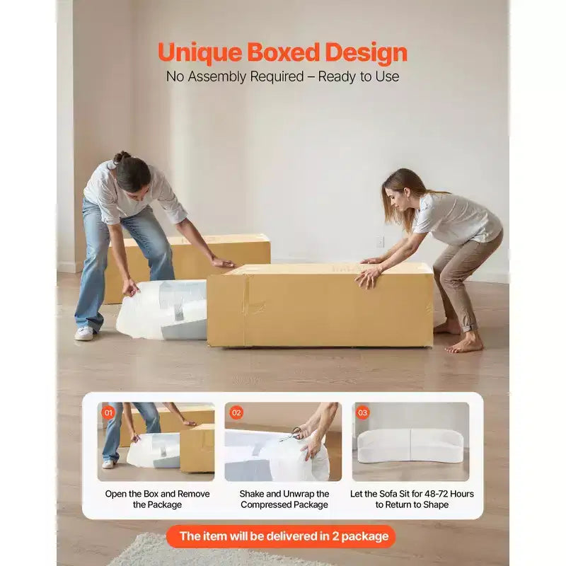 Moderner Cloud Plüsch-Sektionalsofa, 112" gebogenes modulares Sofa mit 4 Kissen - übergroßer tiefer Sitz Cordstoff, Weiß