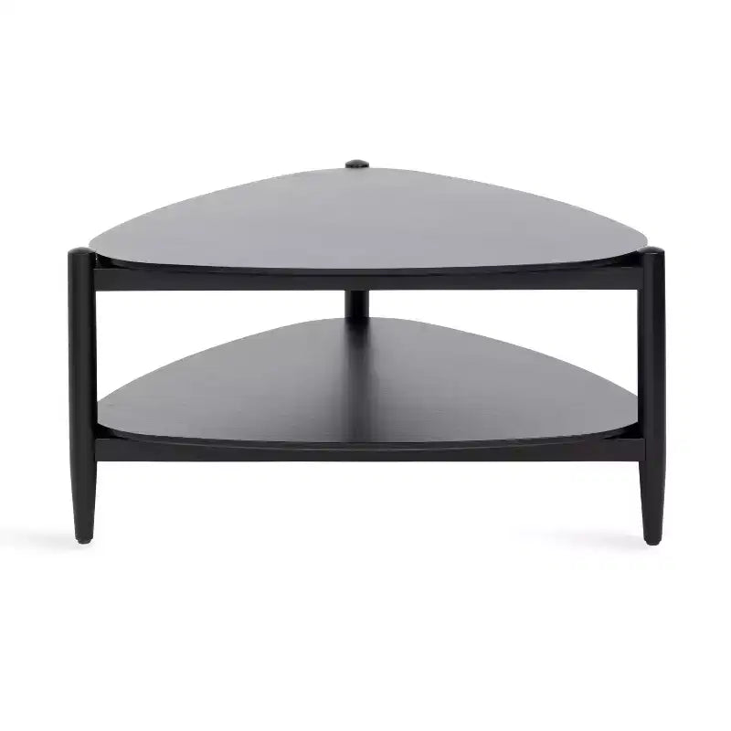 Dreieckiger zweistufiger Couchtisch aus Holz, 32x31x17, Schwarz