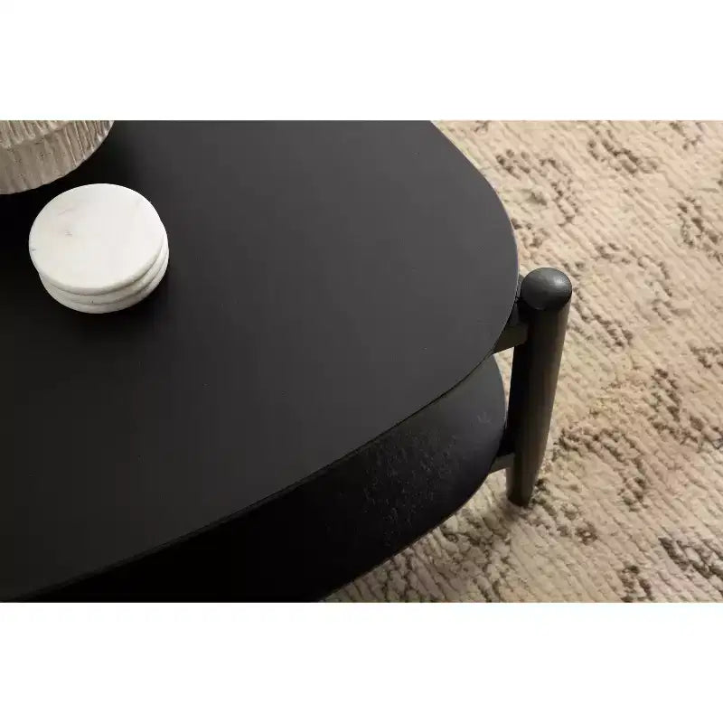 Dreieckiger zweistufiger Couchtisch aus Holz, 32x31x17, Schwarz