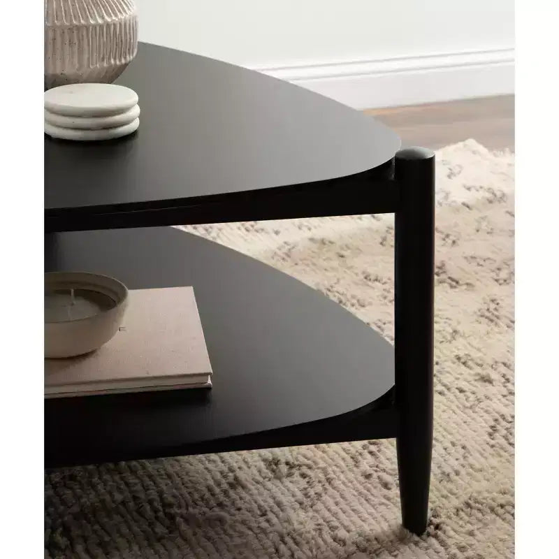 Dreieckiger zweistufiger Couchtisch aus Holz, 32x31x17, Schwarz