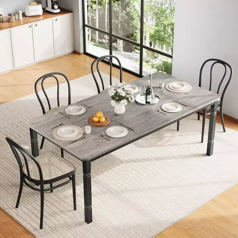 Rectangular Extension Dining Table with Acacia Wood Top and Metal Frame