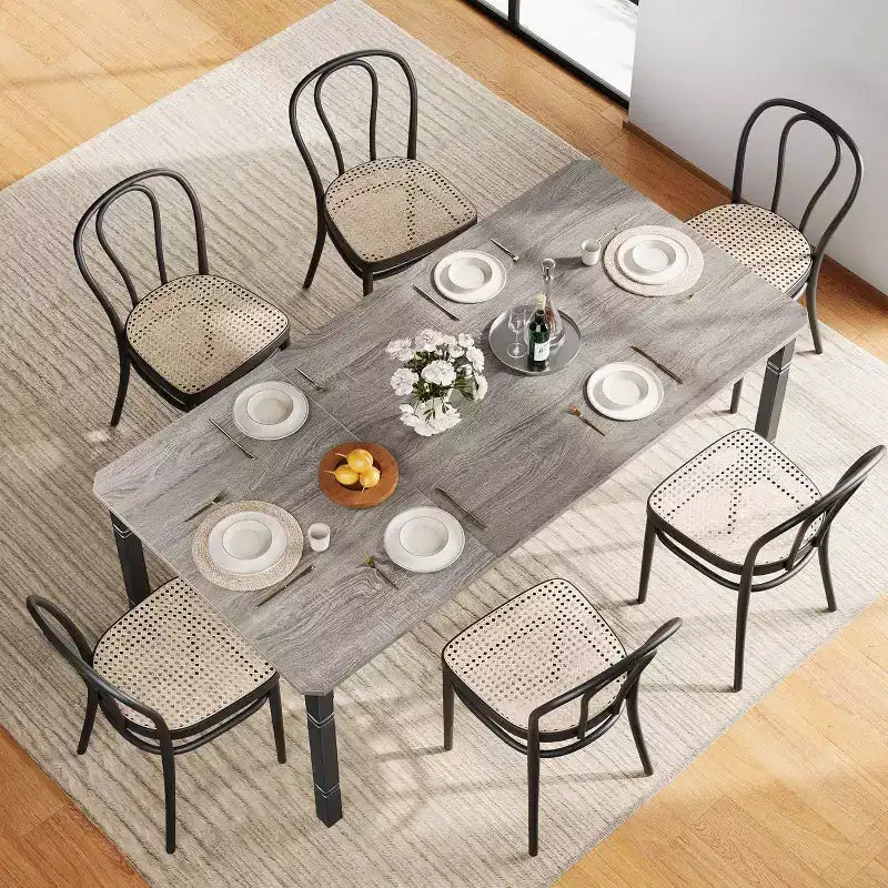 Rectangular Extension Dining Table with Acacia Wood Top and Metal Frame