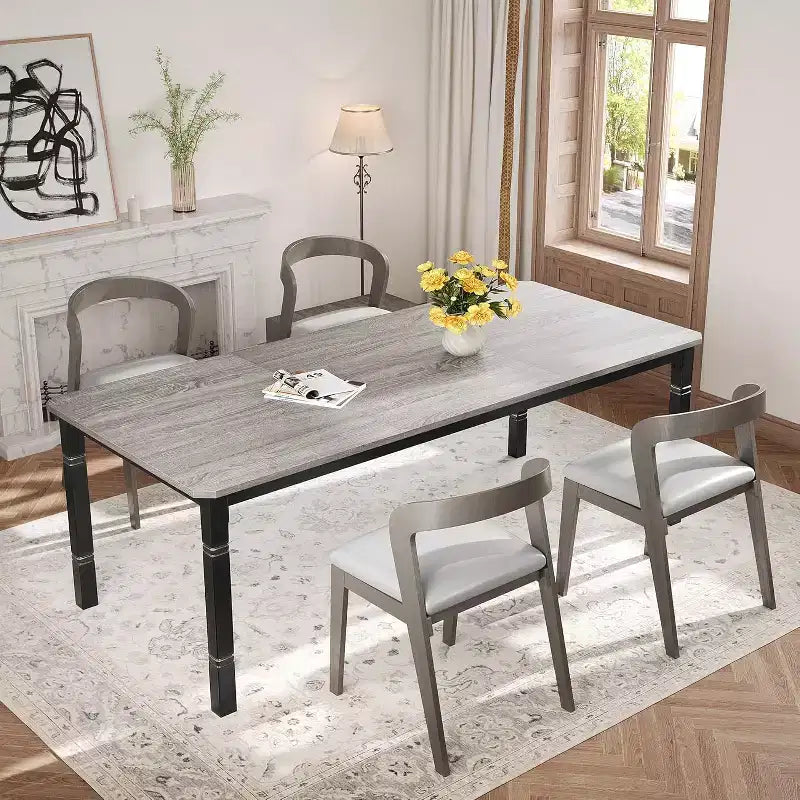 Rectangular Extension Dining Table with Acacia Wood Top and Metal Frame